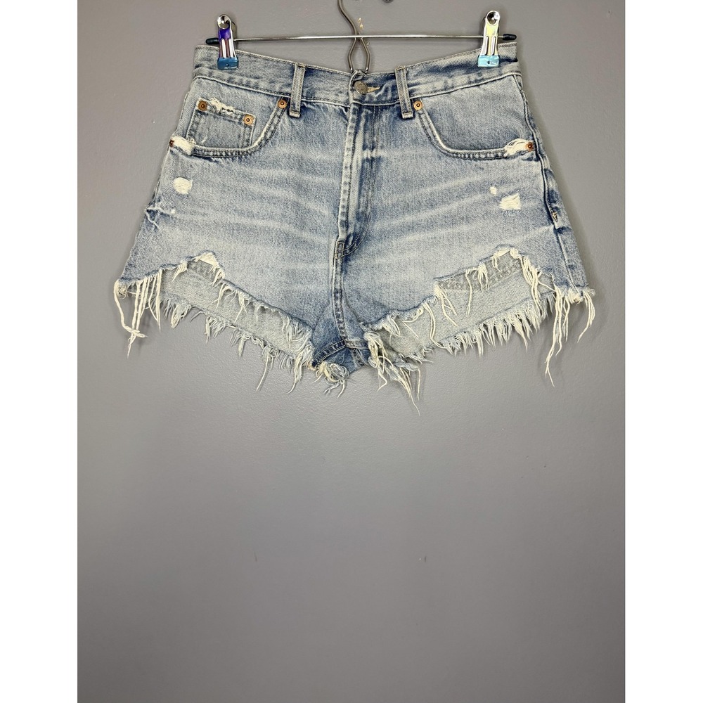Zara Denim Cutoff Shorts Womens 6 Blue High Rise Distressed Frayed Raw Hem